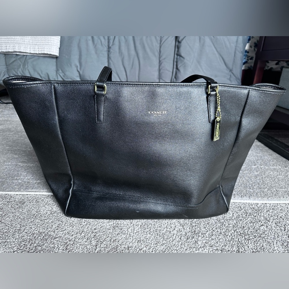 Black Coach leather tote bag